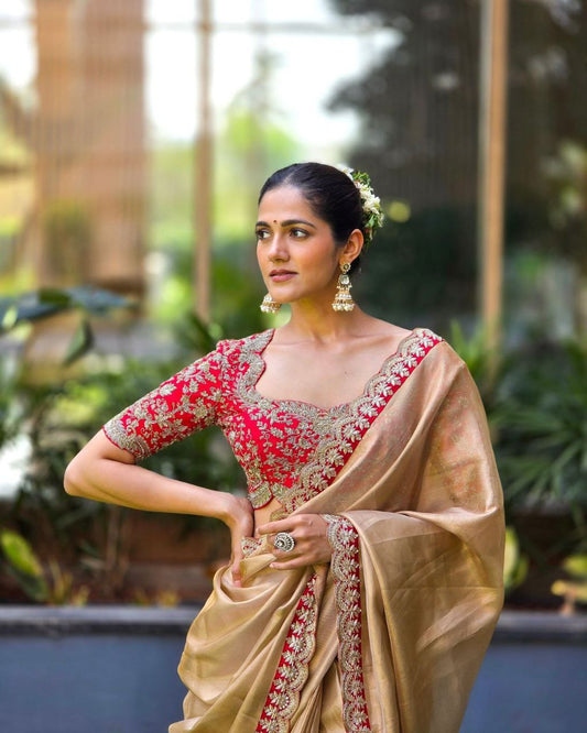 Party Wear Golden Tissue Silk Saree