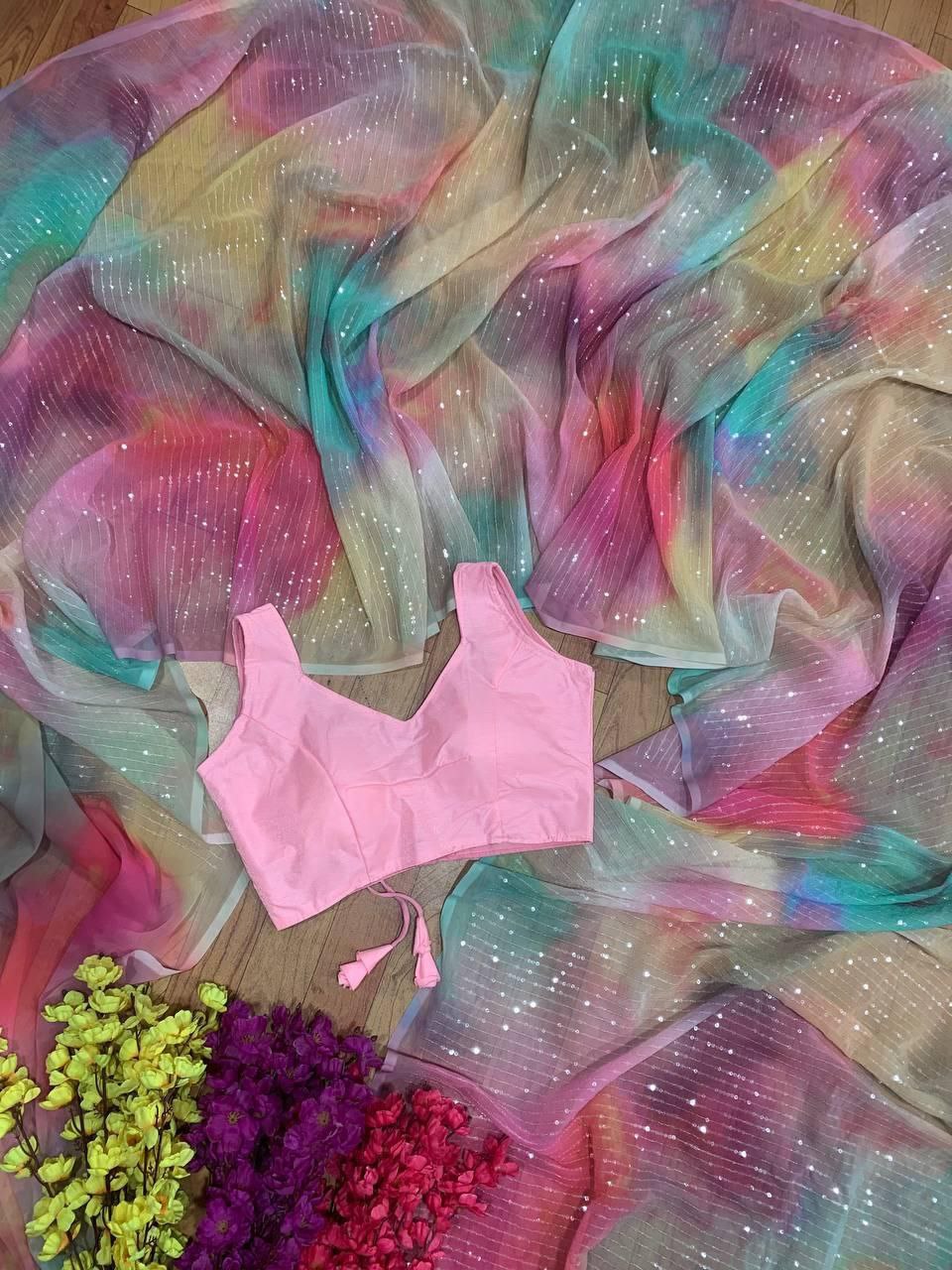 Party Wear Sequence Georgette Saree