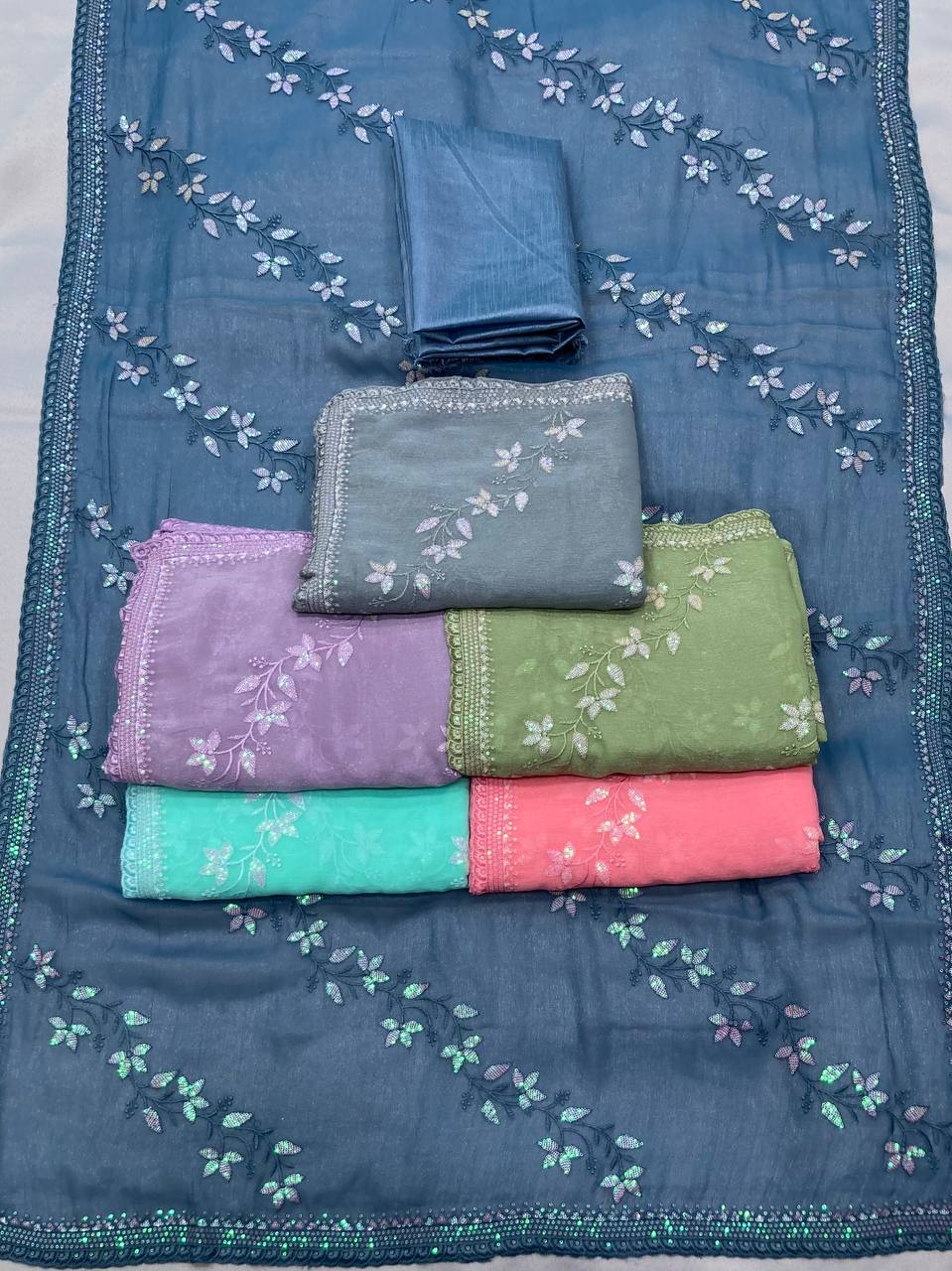 Lavender Party Wear Simmer Chiffon Saree