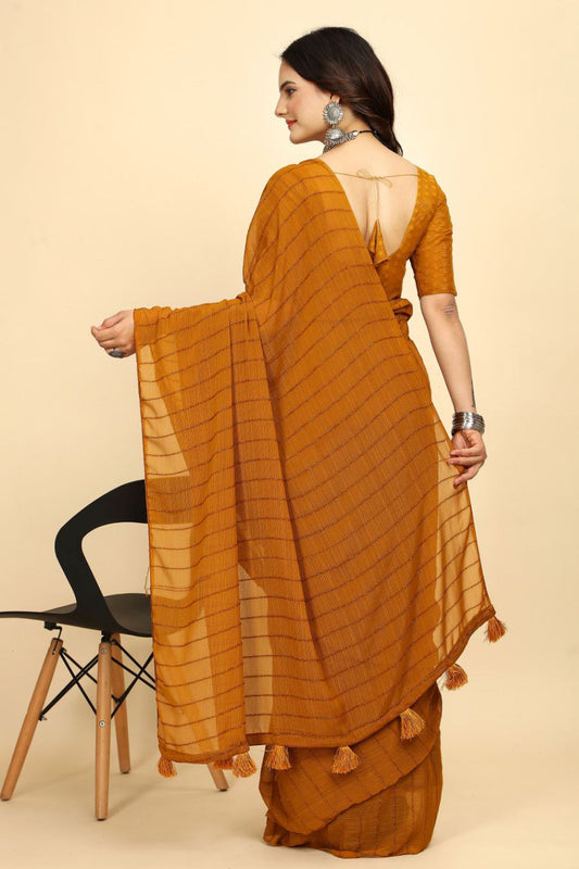 Party Wear Stripe Pattern Chiffon Saree