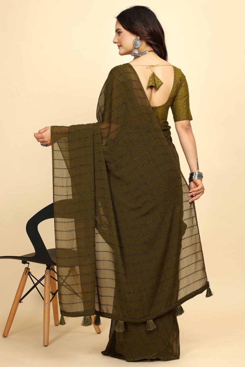 Party Wear Stripe Pattern Chiffon Saree