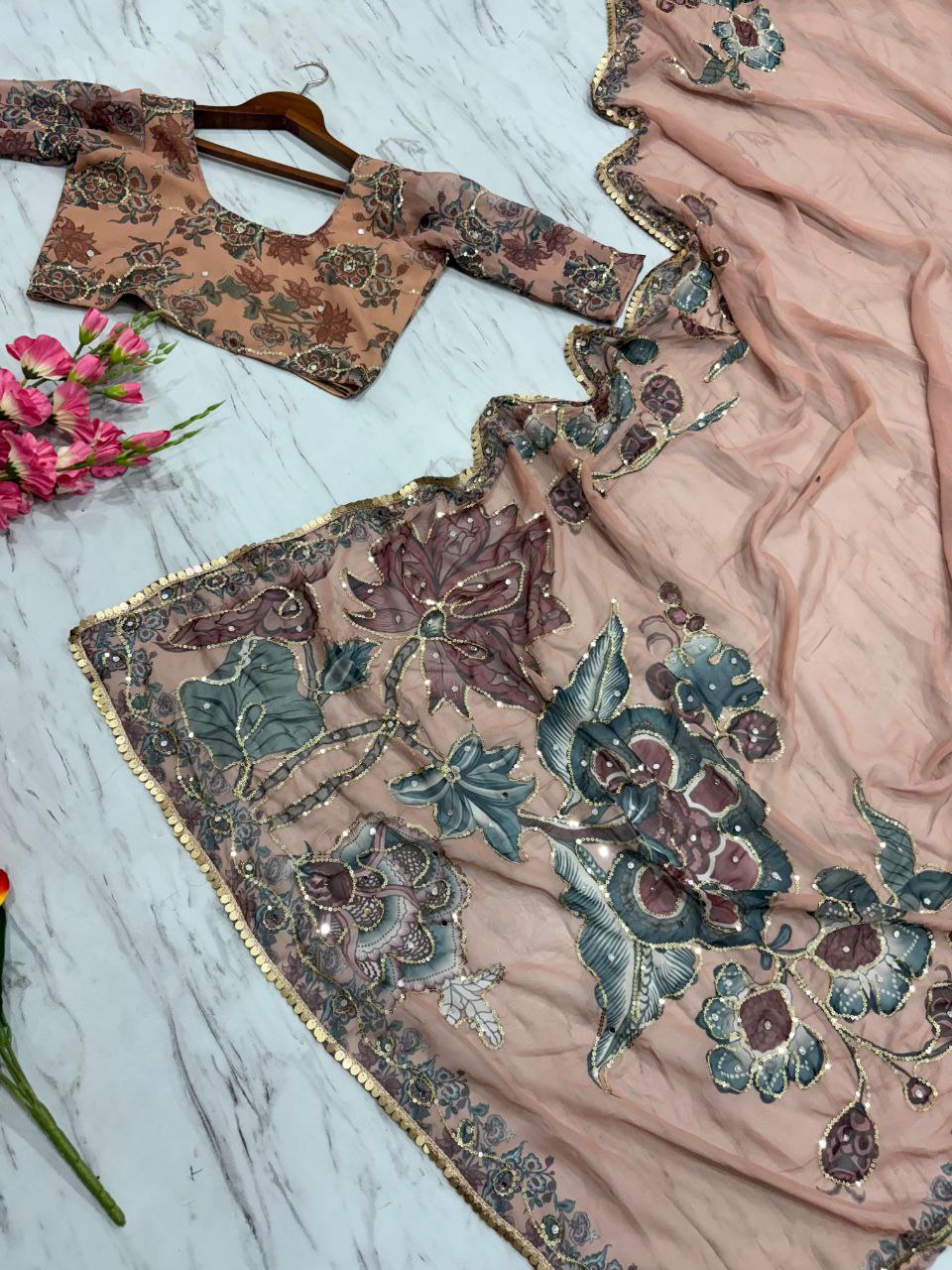 Party Wear Stylish Georgette Saree | Clone Design