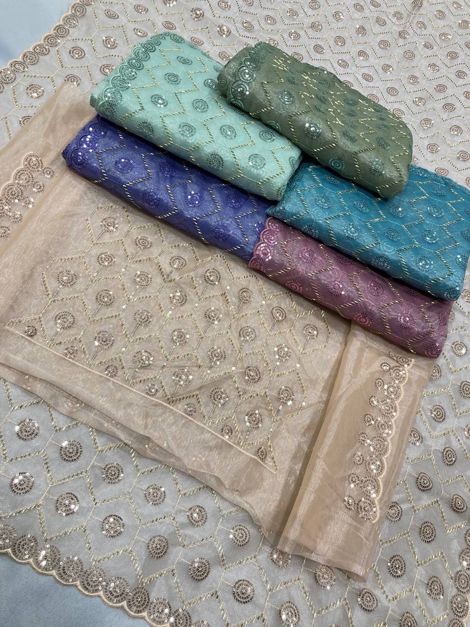 Green Party Wear Twill Net Saree