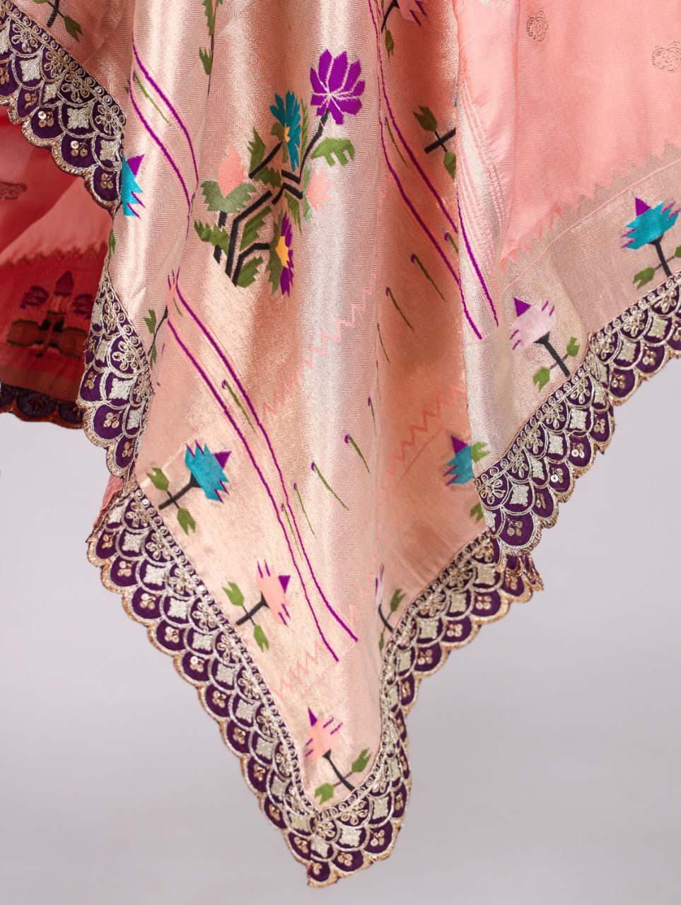 Peach Jacquard Silk Paithani Dupatta