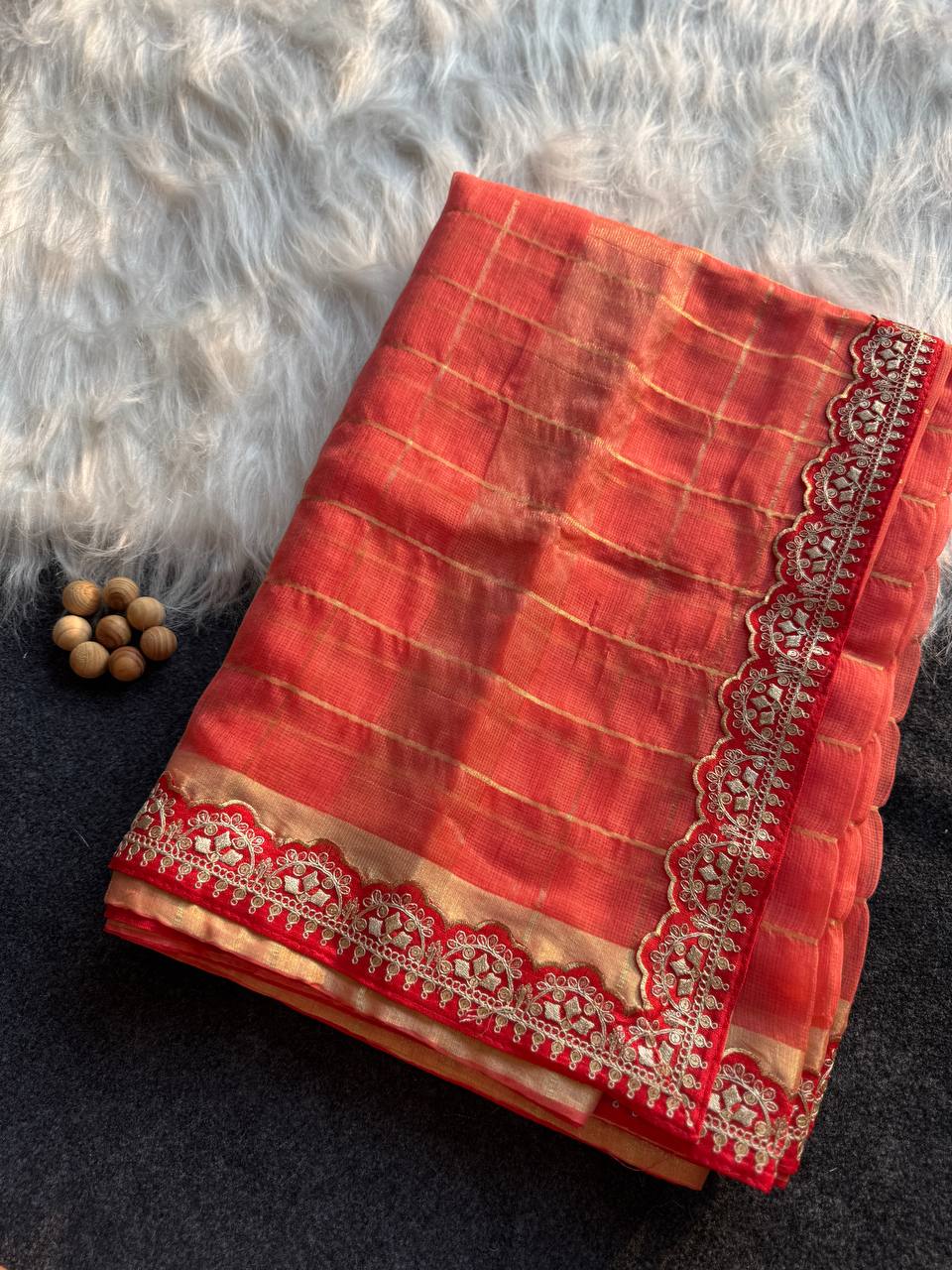 Peach Kota Doriya Zari Chex Saree