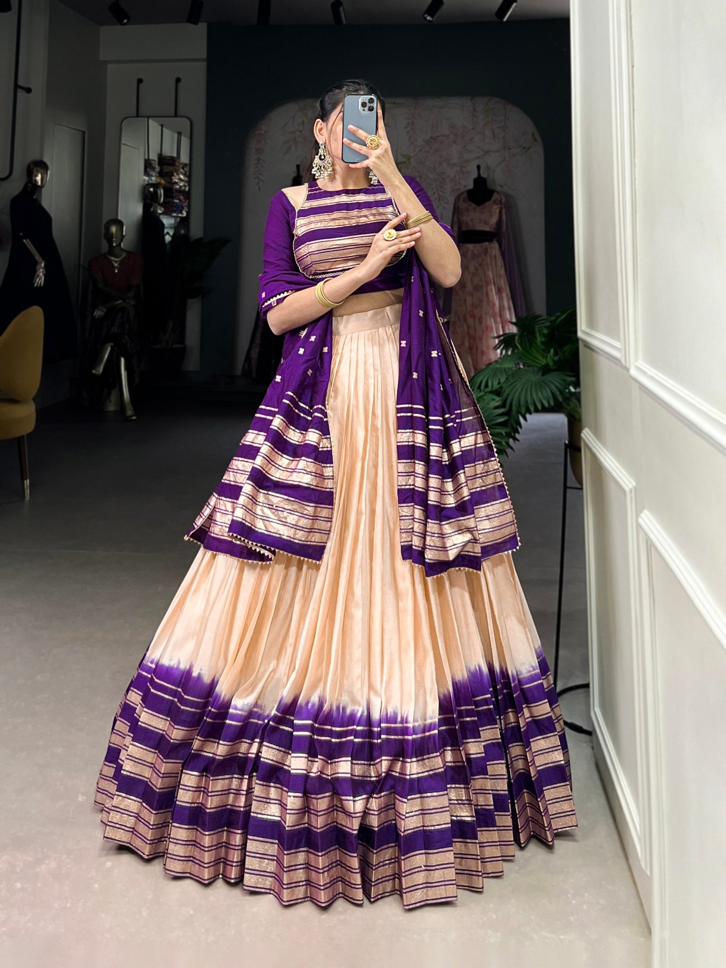 Peach & Purple Designer Chanderi Lehenga
