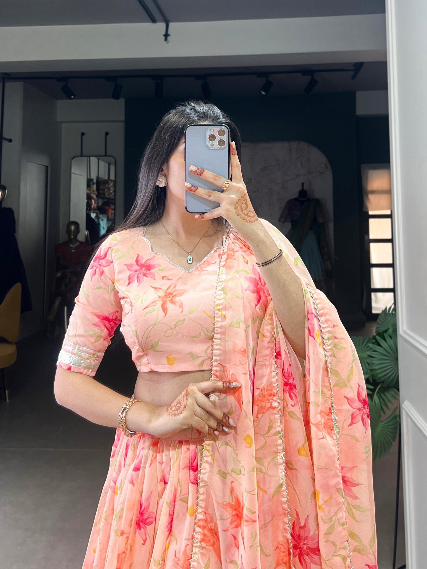 Peach Tabby Silk Lehenga Choli