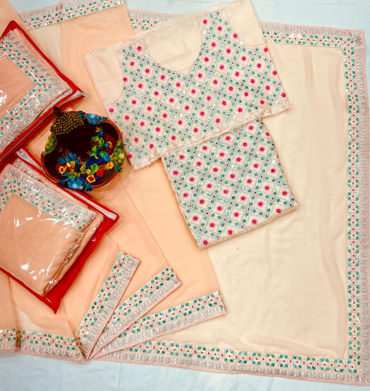 Peach Wedding Wear Georgette Saree