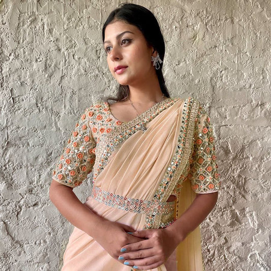 Peach Wedding Wear Georgette Saree