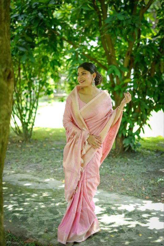 Pink Banarasi Raw Silk Saree
