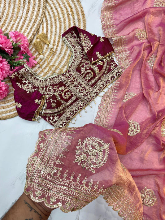 Pink Designer Fandy Chiffon Two Tone Saree