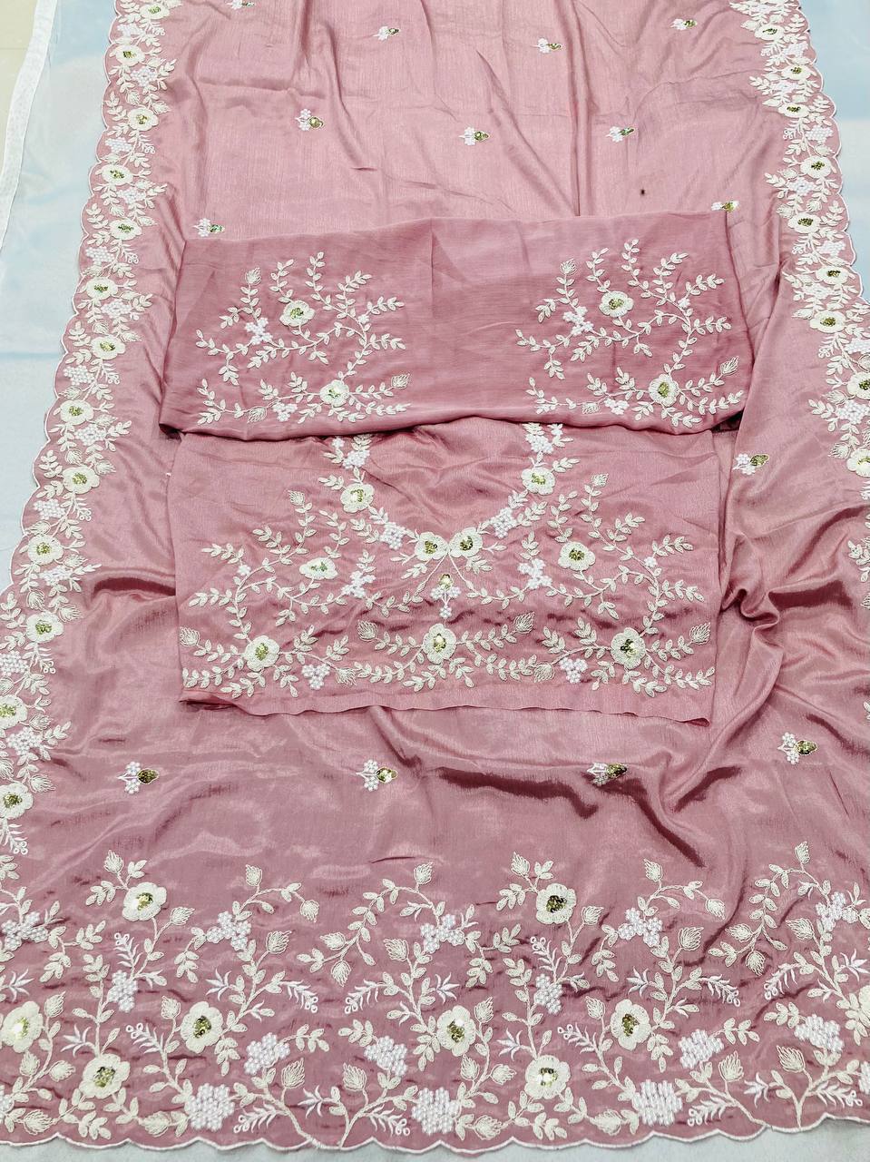 Pink Designer Wedding Wear Chinon Silk Saree