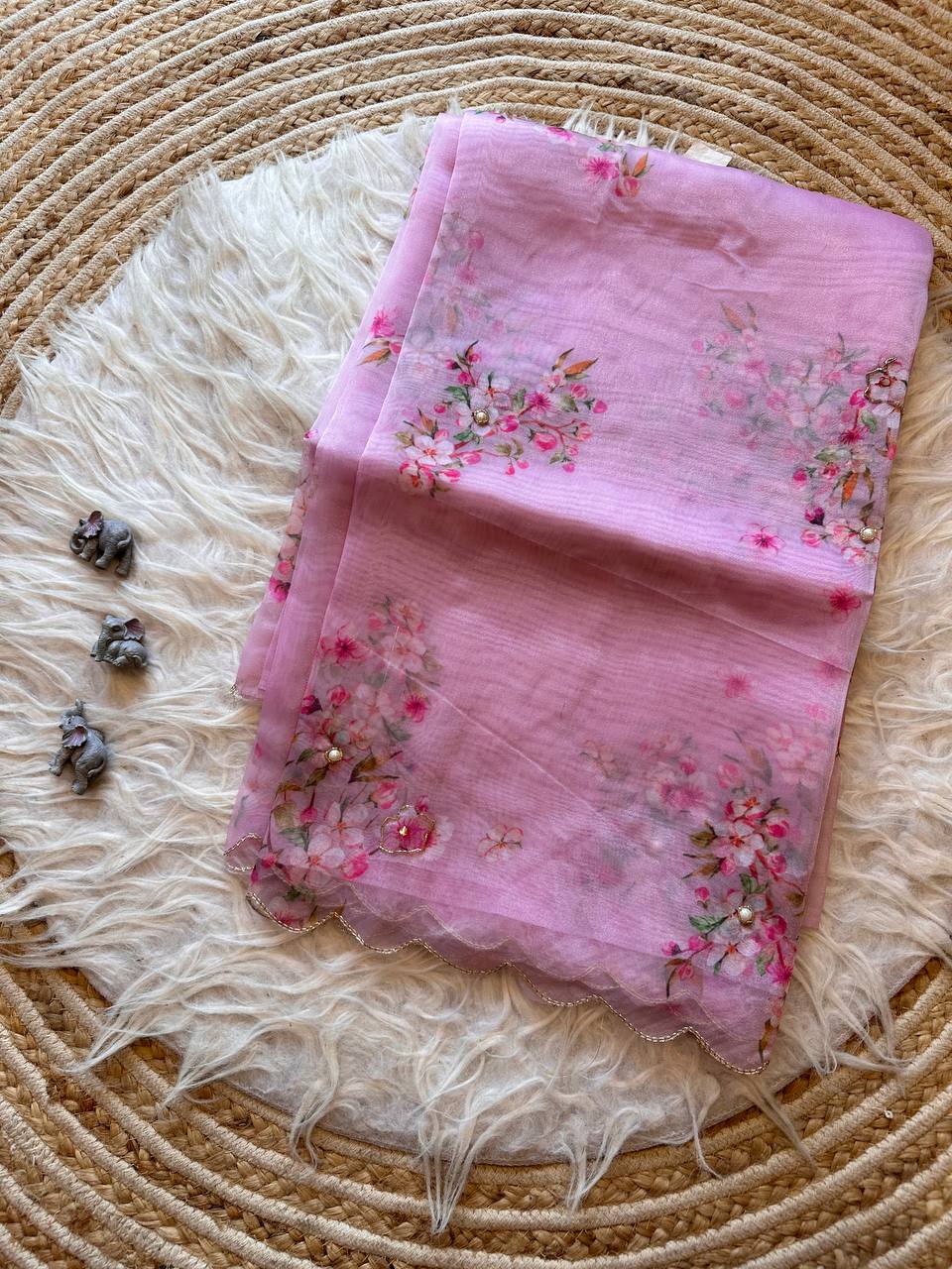 Pink Floral Organza Silk Saree