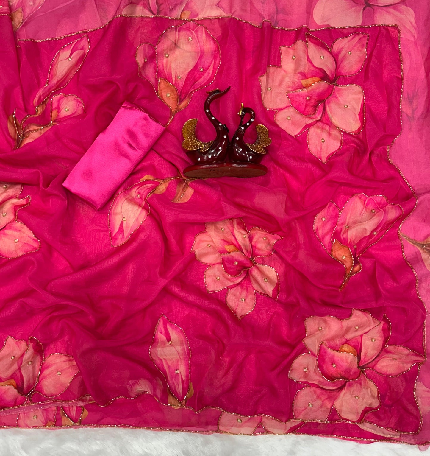 Pink Floral Organza Silk Saree | Replica Design