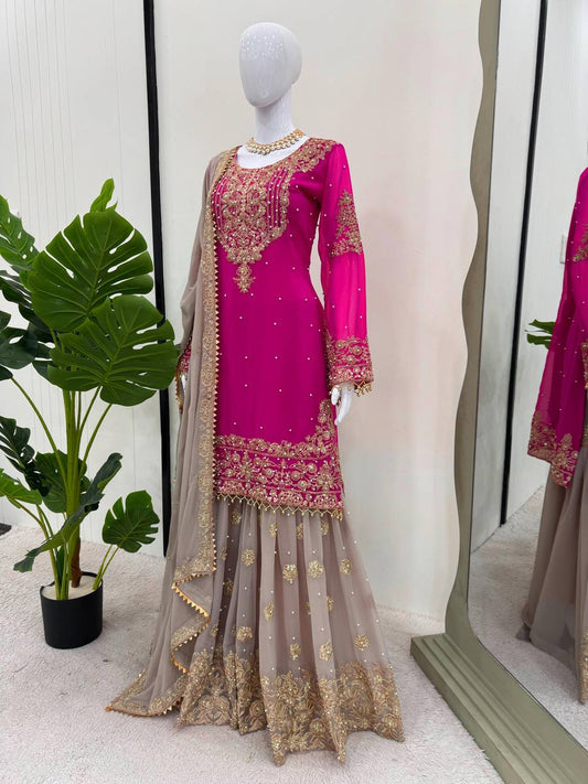 Pink Georgette Modern Sharara Suit