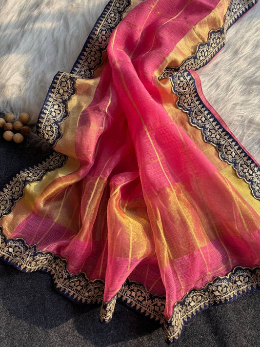 Pink Kota Doriya Zari Chex Saree