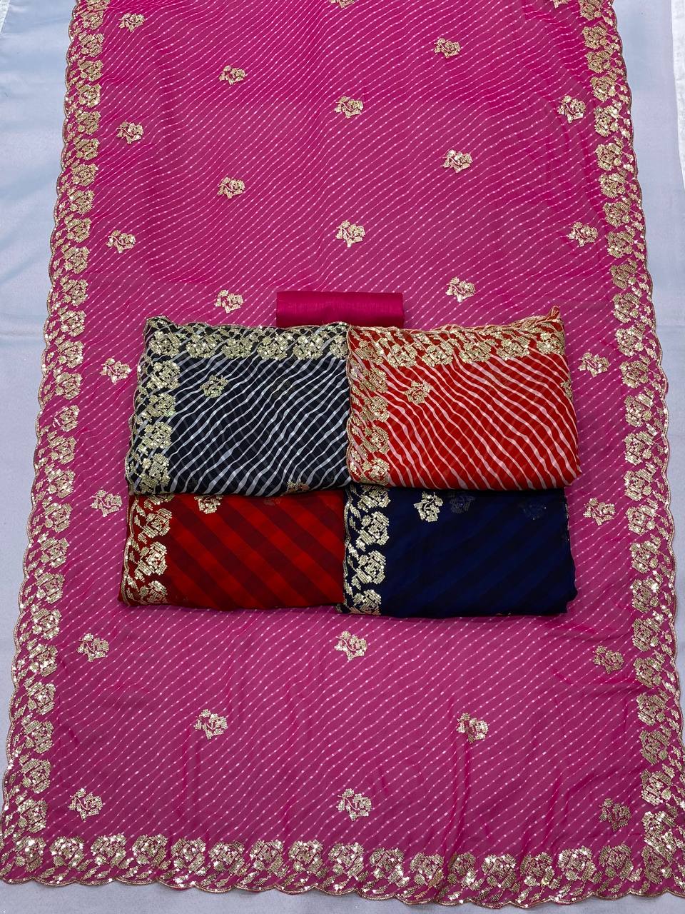 Maroon Laheriya Bandhej Georgette Saree