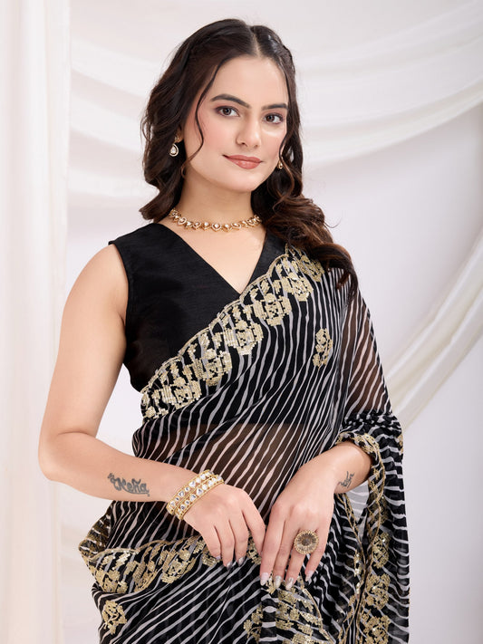 Black Laheriya Bandhej Georgette Saree