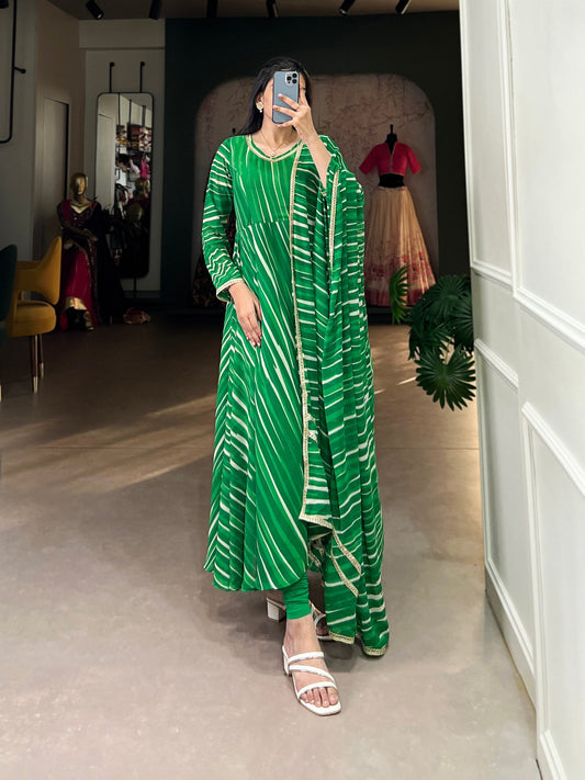 Green Leheriya Charm Georgette Gown With Dupatta