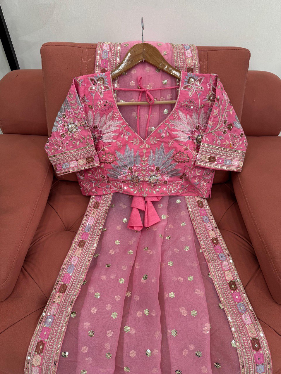 Pink Party Wear Organza Silk Saree