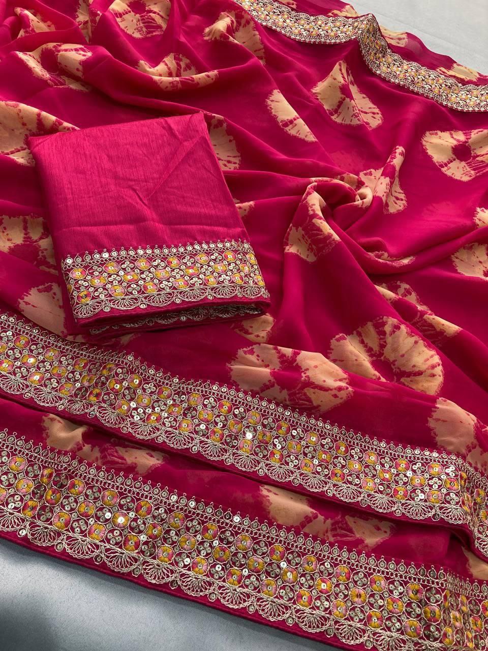Pink Party Wear Soft Georgette Bandhej Saree