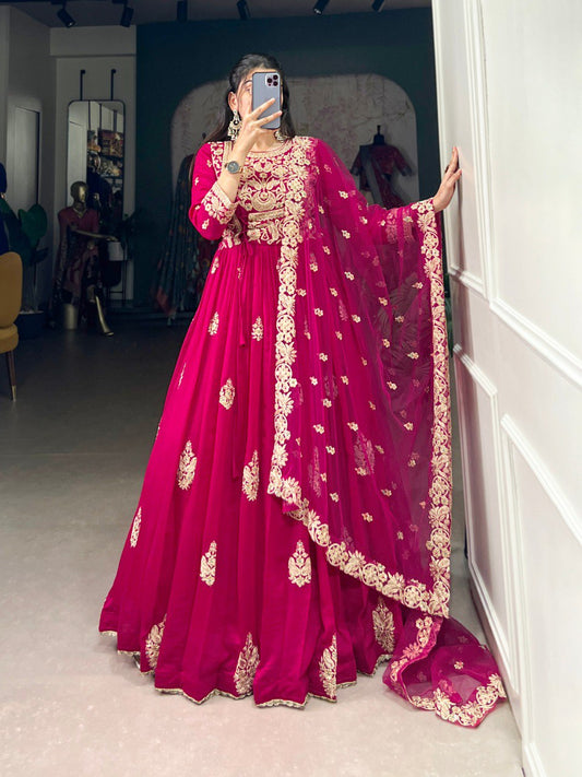 Pink Ready To Wear Vichitra Silk Gown Dress