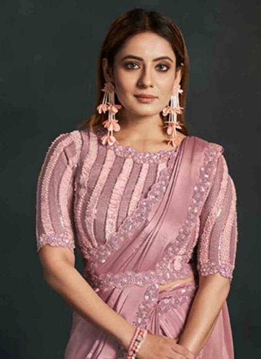 Pink Stylish Pre-Stitched Georgette Saree With Belt | Original Saree
