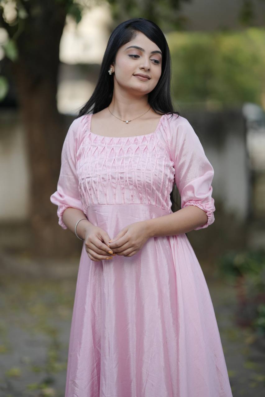 Pink Summer Wear Chinon Flary Kurti