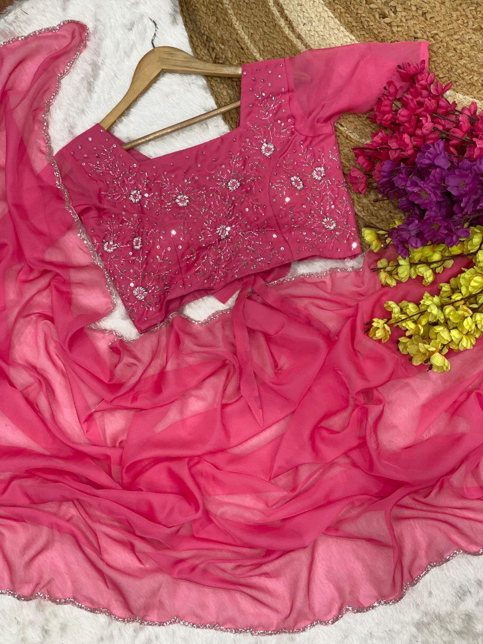 Pink Tabby Organza Silk Saree