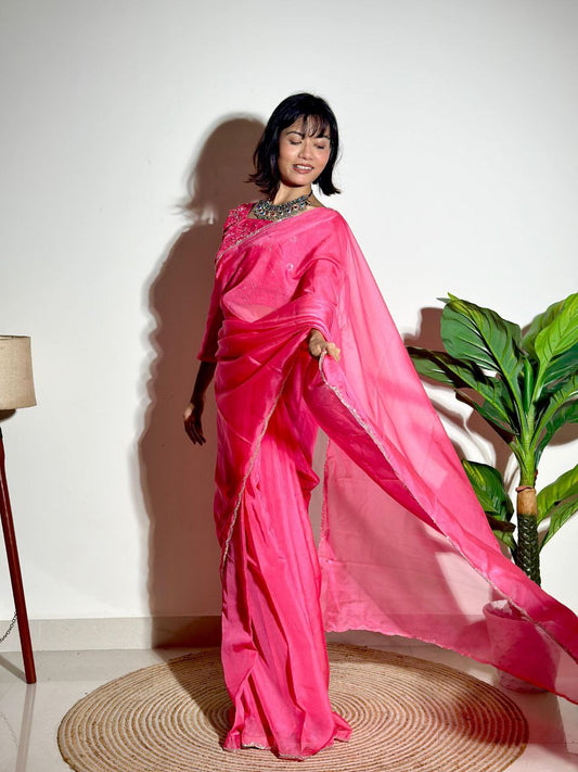 Pink Tabby Organza Silk Saree