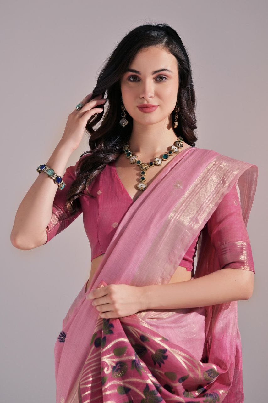 Pink Traditional Muga Cotton Saree