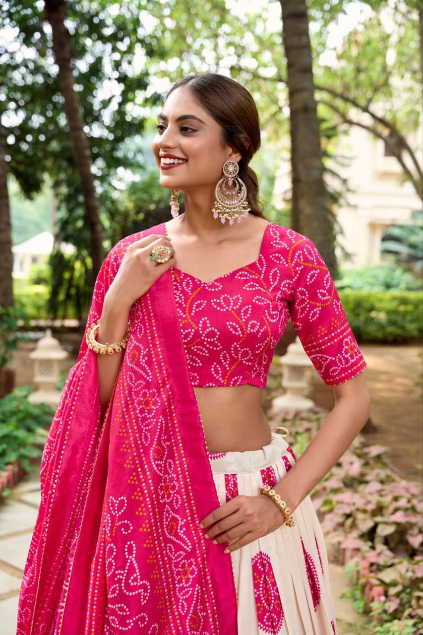 Pink Wedding Wear Patola Printed Lehenga