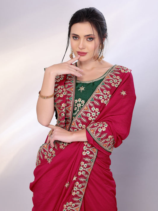 Pinkish Red Two Tone Soft Silk Saree