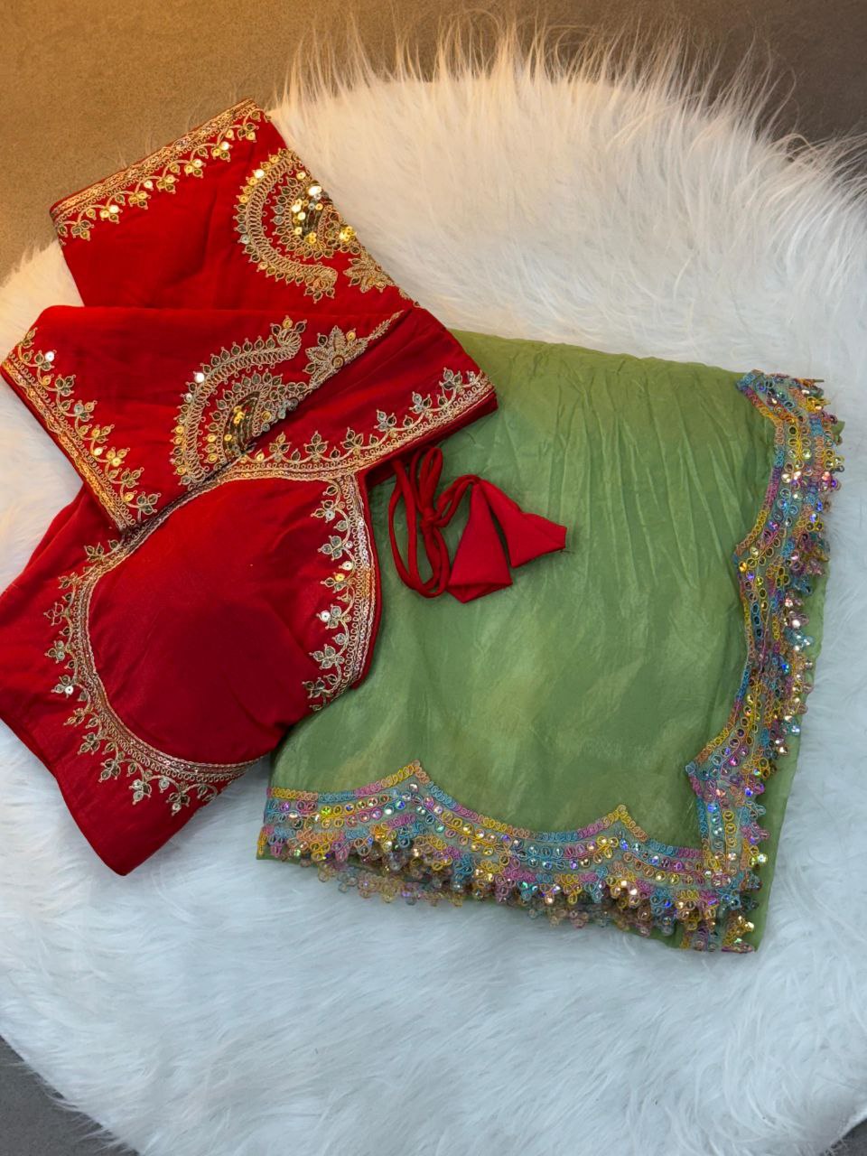 Pista Designer Gold Crush Saree