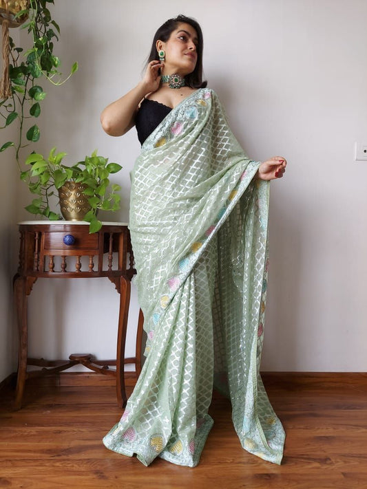 Pista Designer Party Wear Georgette Saree