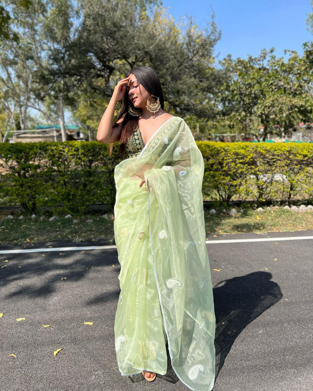 Pista Stylish Party Wear Organza Silk Saree