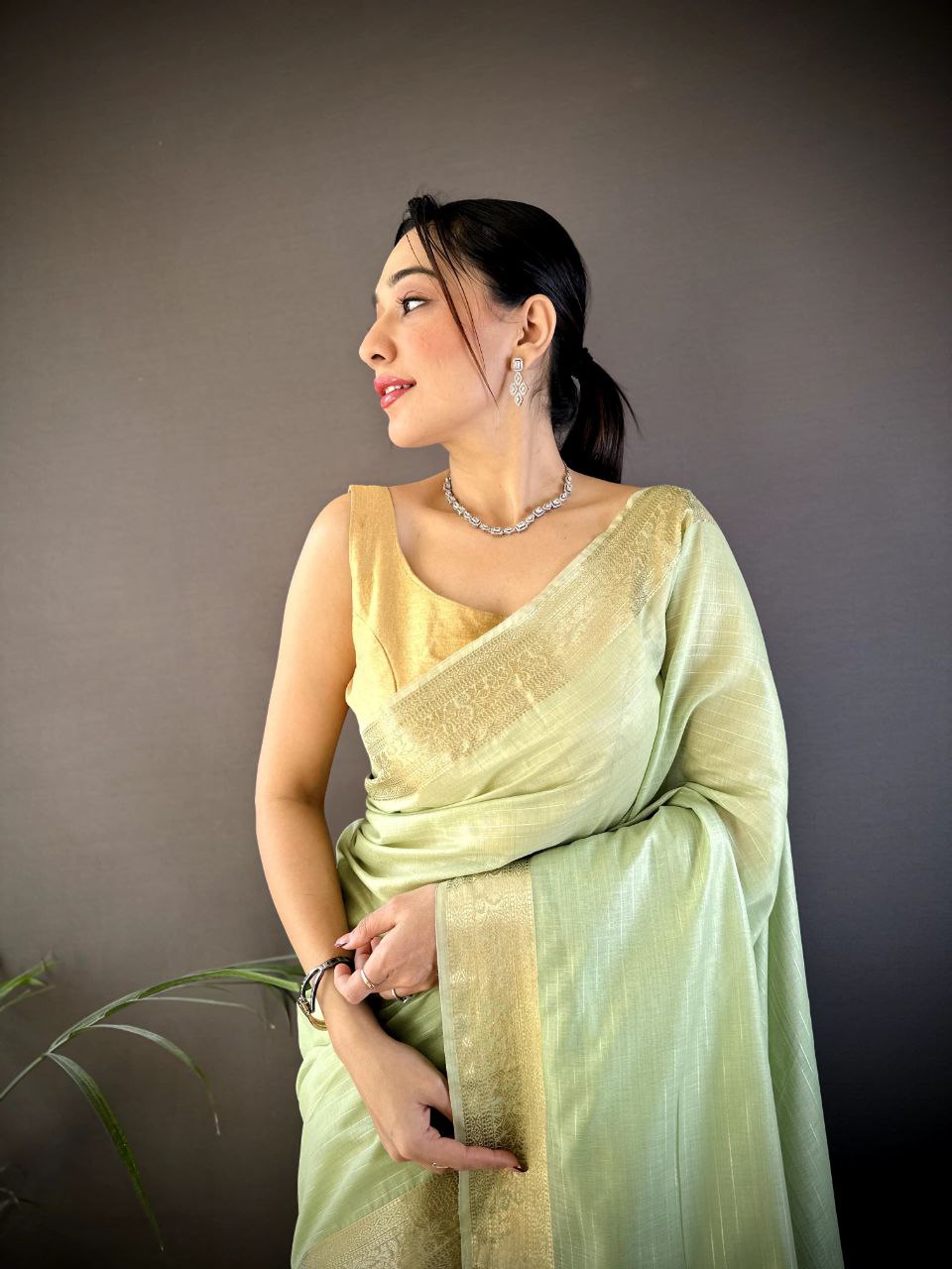 Pista Traditional Cotton Saree