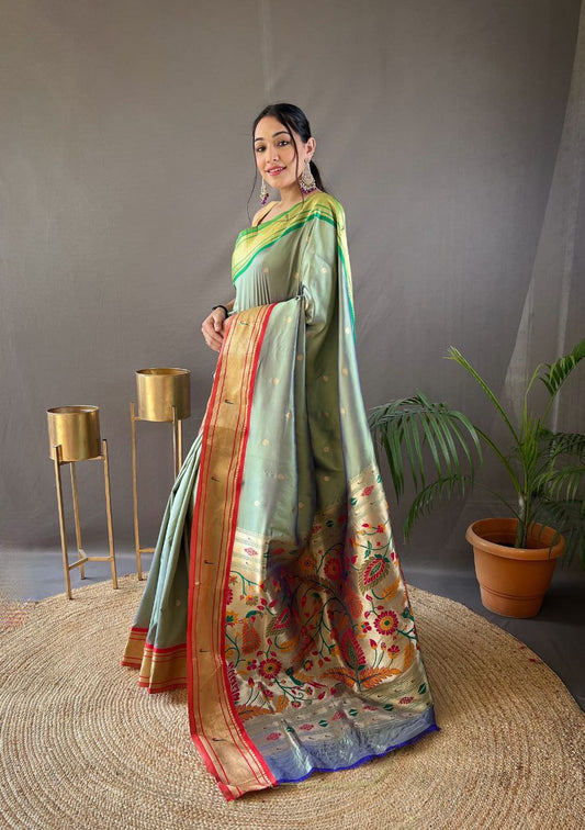 Pista Traditional Marathi Paithani Saree