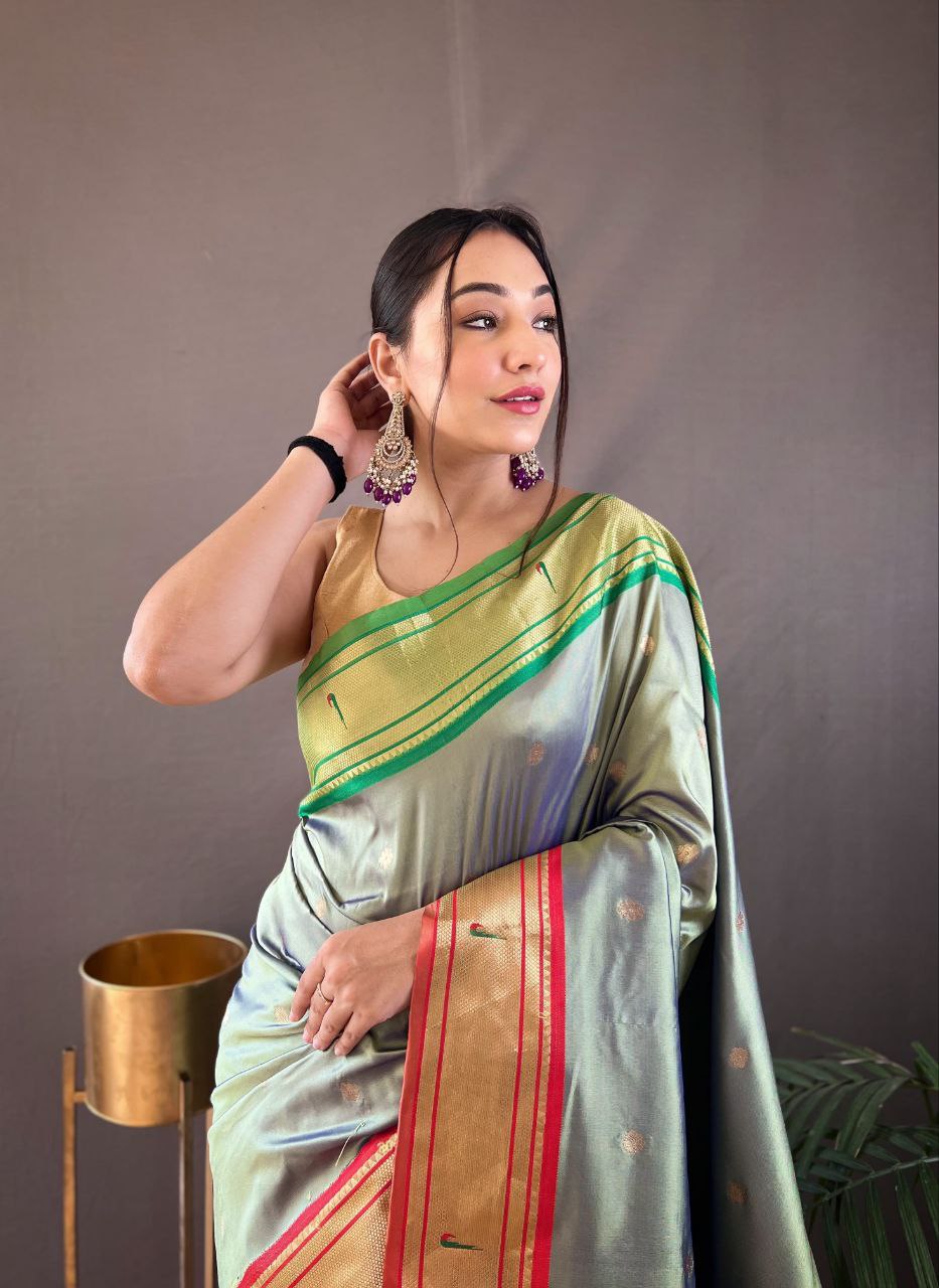 Pista Traditional Marathi Paithani Saree