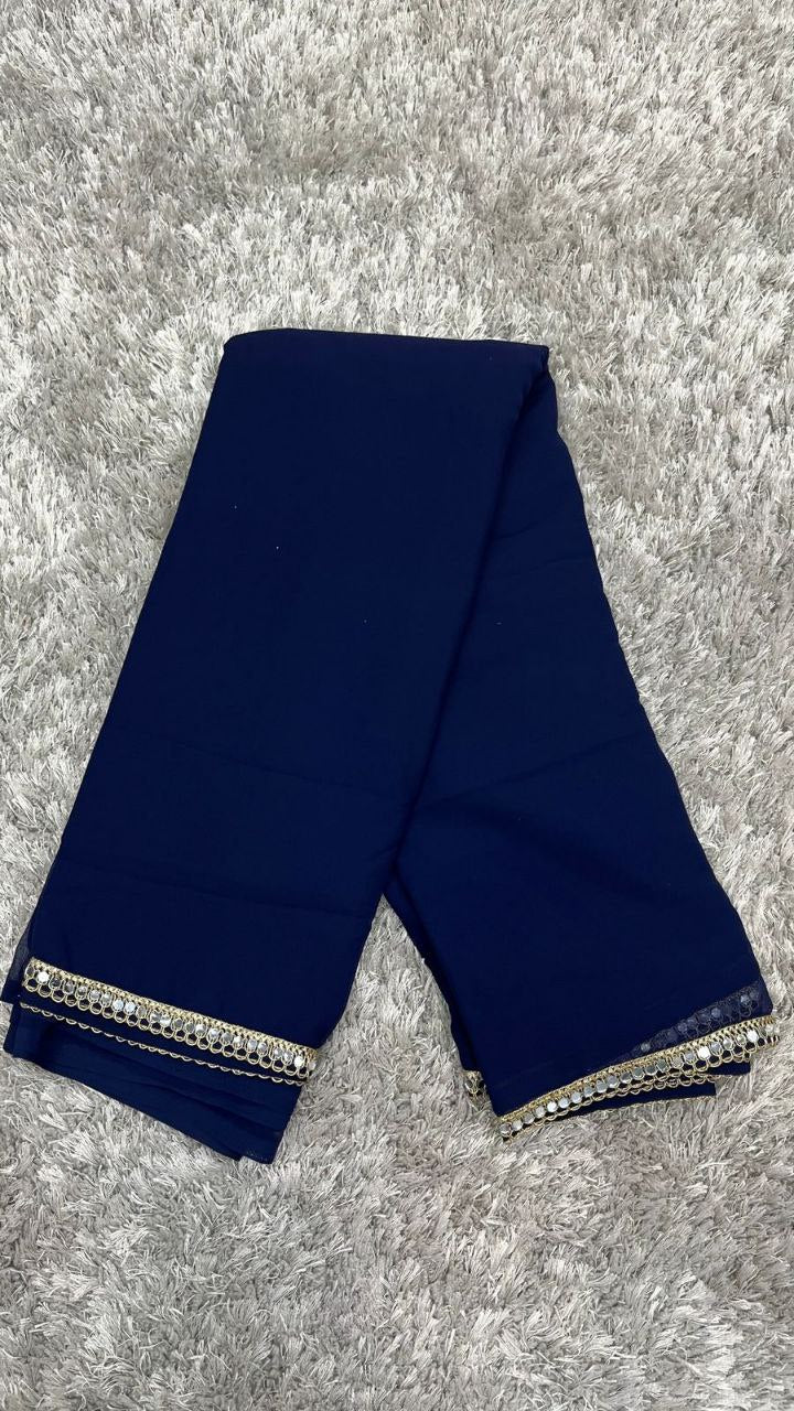 Blue Stylish Plain Georgette Saree