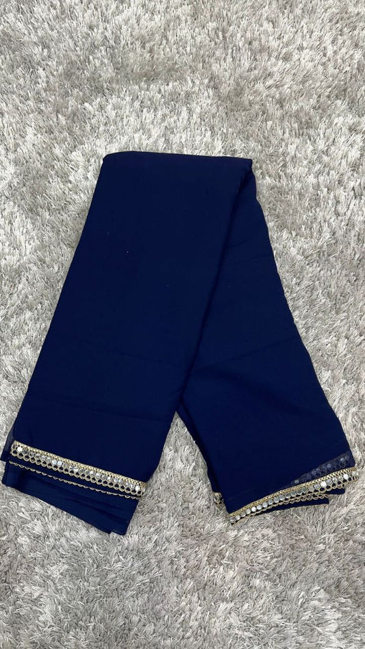 Blue Stylish Plain Georgette Saree