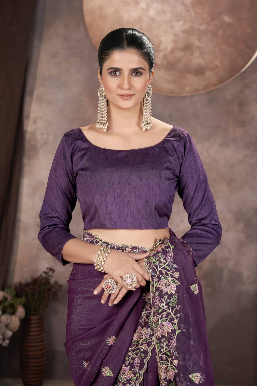 Plum Purple Gold Crunchy Silk Saree