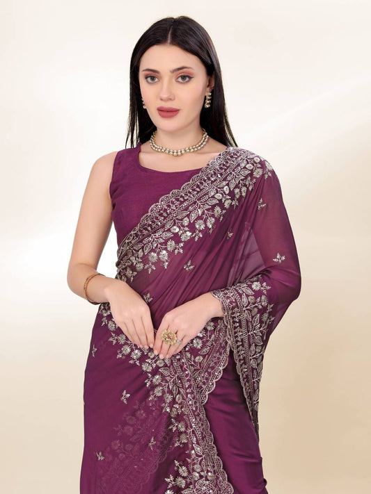 Plum Purple Party Wear Rangoli Silk Saree