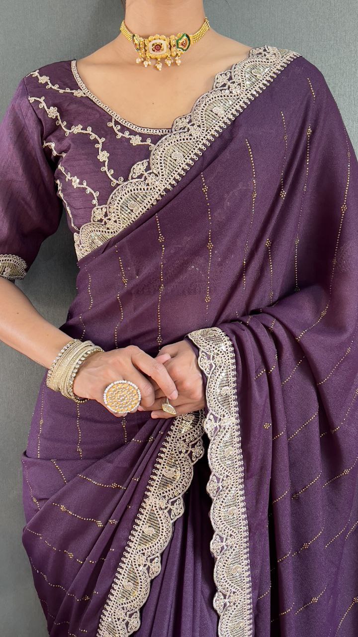 Plum Purple Ready to Wear Star Georgette Silk Saree