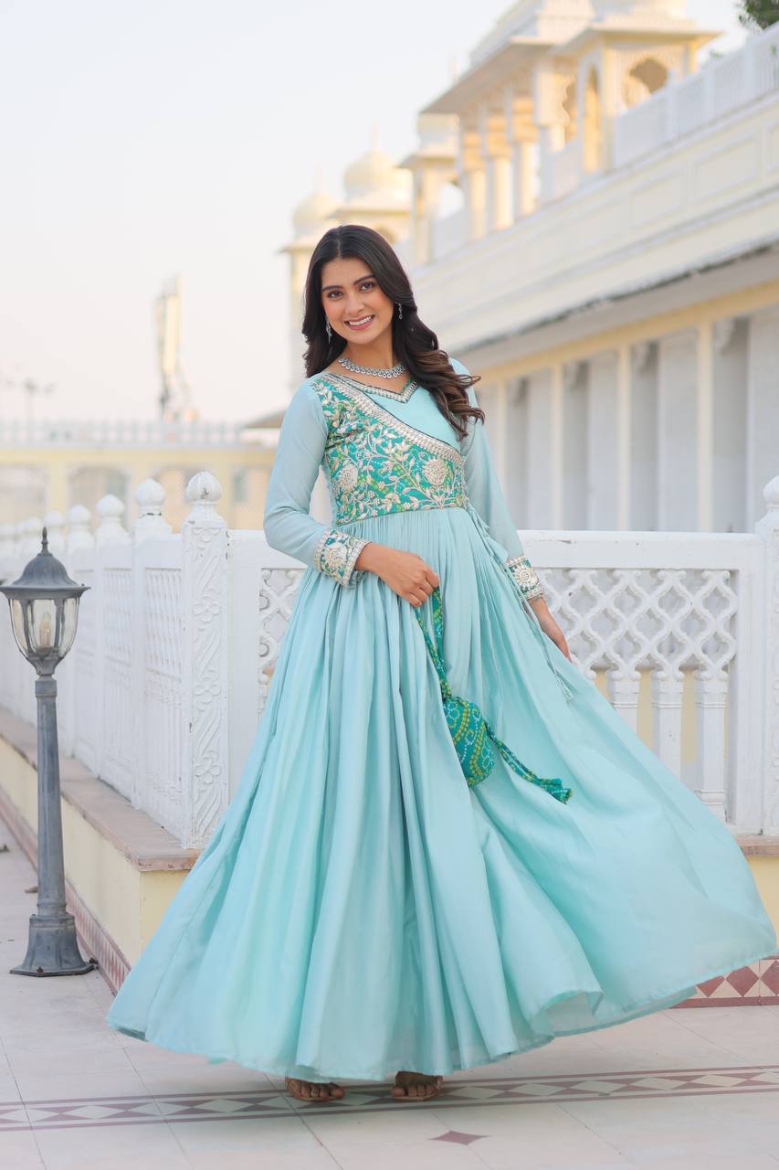 Powder Blue Traditional Indian Gown Dress