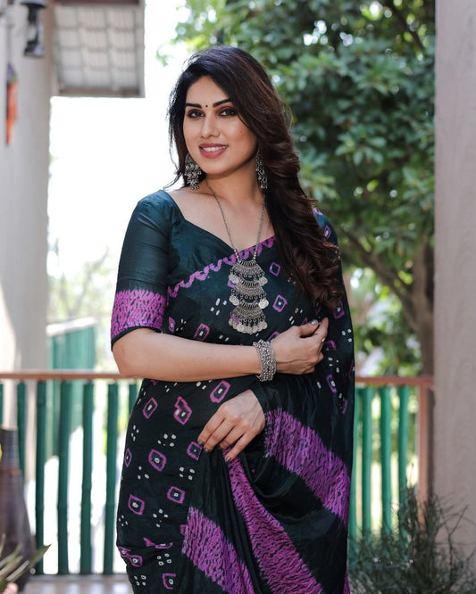 Black Pure Bandhej Silk Saree