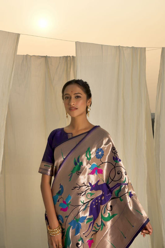 Purple Banarasi Soft Silk Paithani Saree