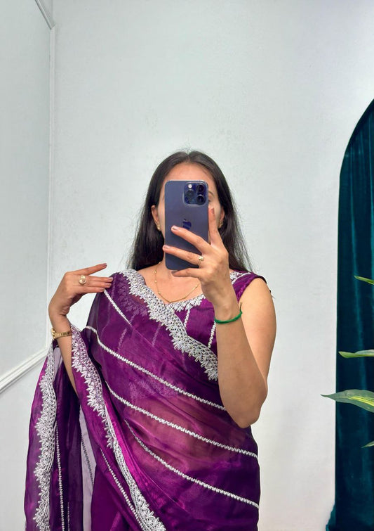 Purple Designer Burberry Silk Saree