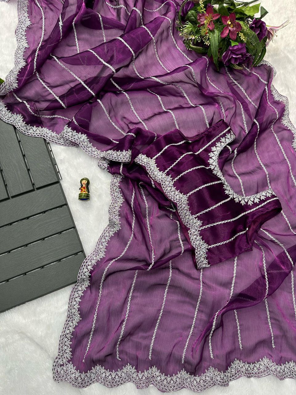 Purple Designer Burberry Silk Saree