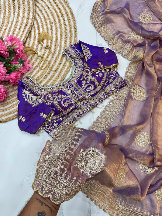 Purple Designer Fandy Chiffon Two Tone Saree